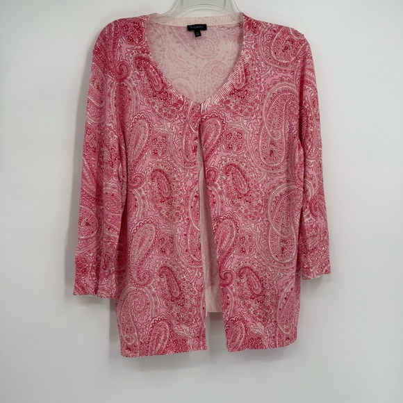 Talbots paisley Cardigan Sweater beaded Women’s Size XL Buttons pink light - Picture 9 of 9